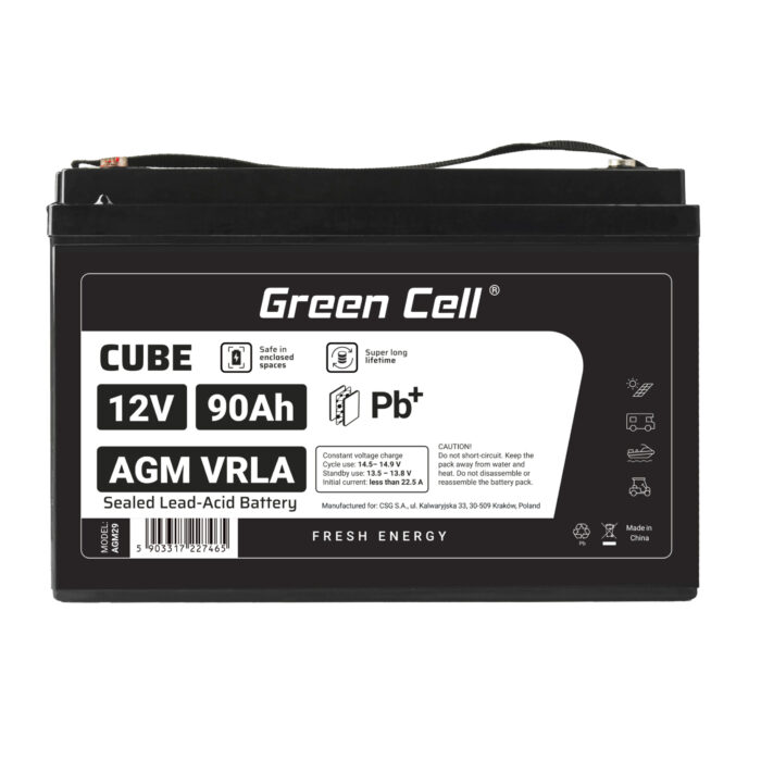 Green Cell CUBE AGM IP54 12V 90Ah VRLA Batteri Gel djupcykel skoter gräsklippare båt pråm gräsklippare traktor fiskebåt. - Bild 3