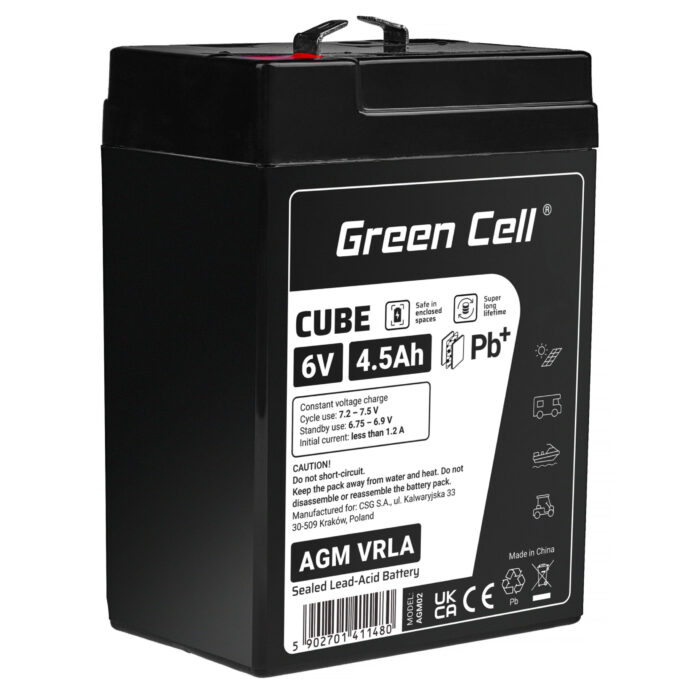 Green Cell CUBE AGM IP54 6V 4Ah VRLA Batteri Gel djupcykel skoter gräsklippare båt pråm gräsklippare traktor fiskebåt. - Bild 1