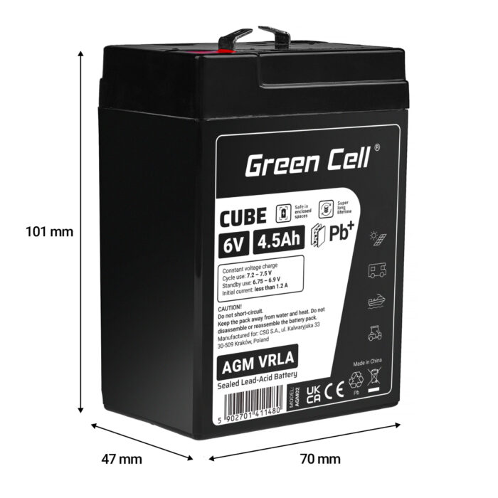 Green Cell CUBE AGM IP54 6V 4Ah VRLA Batteri Gel djupcykel skoter gräsklippare båt pråm gräsklippare traktor fiskebåt. - Bild 3