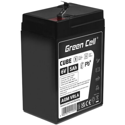 Green Cell CUBE AGM IP54 6V 5Ah VRLA Batteri Gel djupcykel leksaker för barn larmsystem.