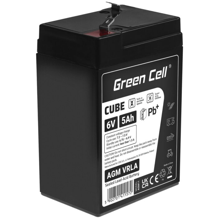 Green Cell CUBE AGM IP54 6V 5Ah VRLA Batteri Gel djupcykel leksaker för barn larmsystem. - Bild 1