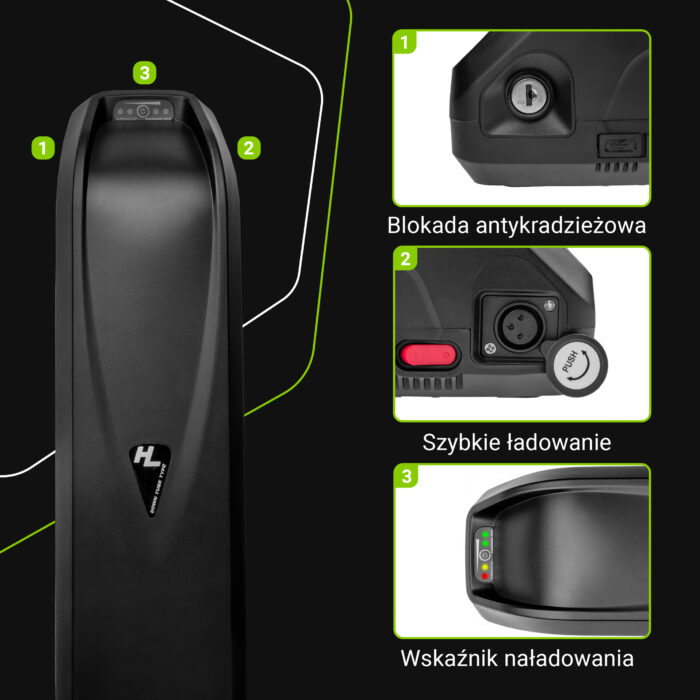 Green Cell E-cykel Batteri 48V 18Ah 864Wh Down Tube Ebike EC5 för Samebike. SMLRO med laddare. - Bild 3
