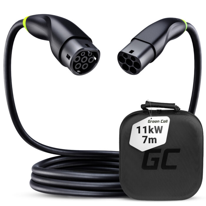 Green Cell Snap Typ 2 EV Laddningskabel 11 kW 7 m för Tesla Model 3 S X Y. VW ID.3. ID.4. Kia EV6. Hyundai IONIQ 5. Ford Mach-E. - Bild 1