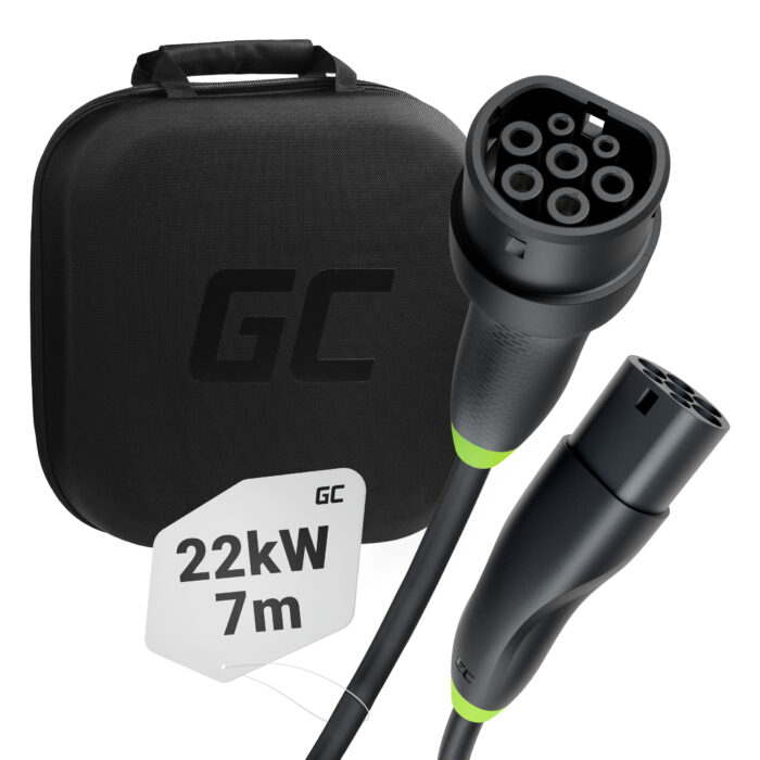 Green Cell Snap Typ 2 EV Laddningskabel 22 kW 7 m för Tesla Model 3 S X Y. VW ID.3. ID.4. Kia EV6. Hyundai IONIQ 5. Ford Mach-E. - Bild 1