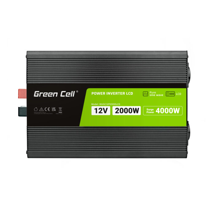 Green Cell PowerInverter LCD 12 volt 2000W/40000W bilomvandlare med display - ren sinusvåg. - Bild 2