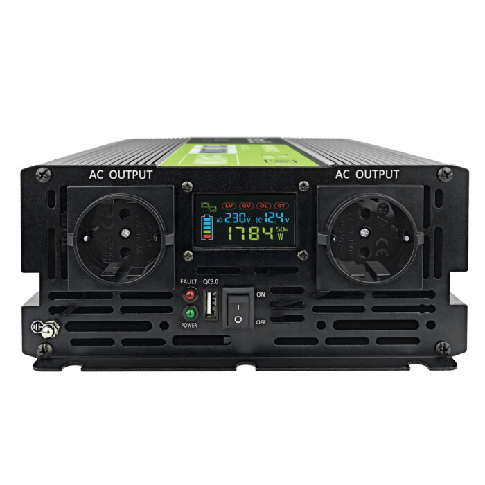 Green Cell PowerInverter LCD 12 volt 2000W/40000W bilomvandlare med display - ren sinusvåg. - Bild 3