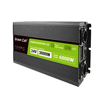 Green Cell Strömomvandlare LCD 24 V 3000W/60000W fordonsomvandlare med display - ren sinusvåg.