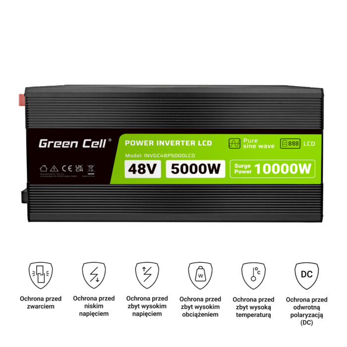 Green Cell PowerInverter LCD 48V 5000W/10000W bilomvandlare med display - ren sinusvåg. - Bild 5