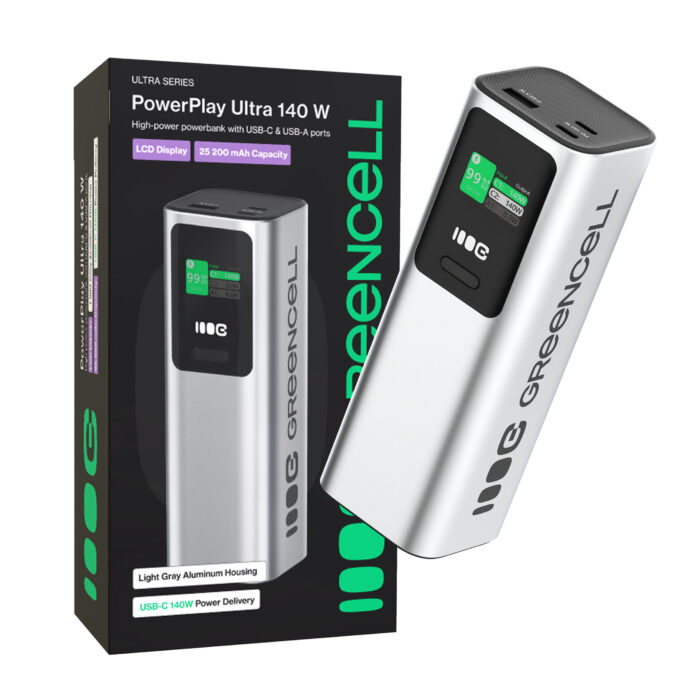 Greencell Powerbank 25200mAh 140W PD USB-C med snabbladdning för Laptop. MacBook. iPhone 16 15 14 Pro Max. Samsung Galaxy S25 - Bild 1