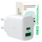 Greencell PowerSource Duo30 Laddare USB/USB-C Vit Strömadapter 30W Power Delivery.