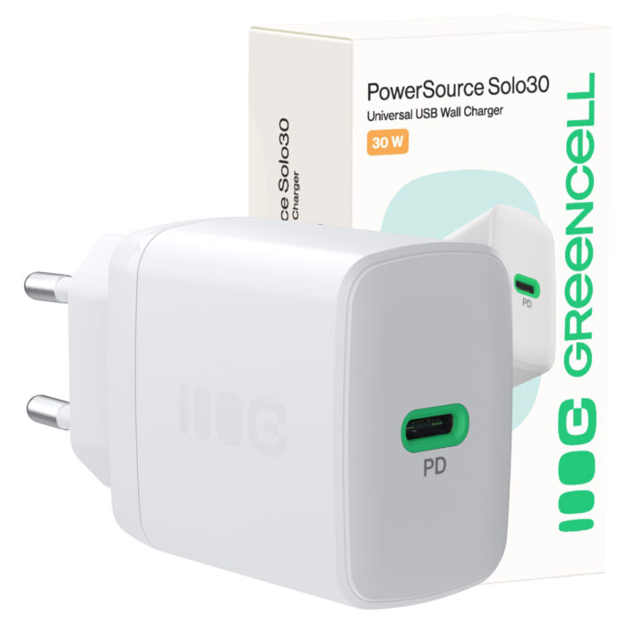 Greencell PowerSource Solo30 Laddare USB C vit Power Adapter 30W Power Delivery. - Bild 1