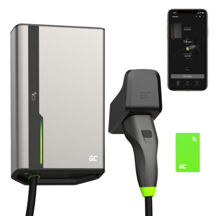 Greencell HabuDen Väggbox 22kW 32A 5m NFC Kabel Typ 2 Smart EV Laddningsstation med Green Cell App Bluetooth WiFi.