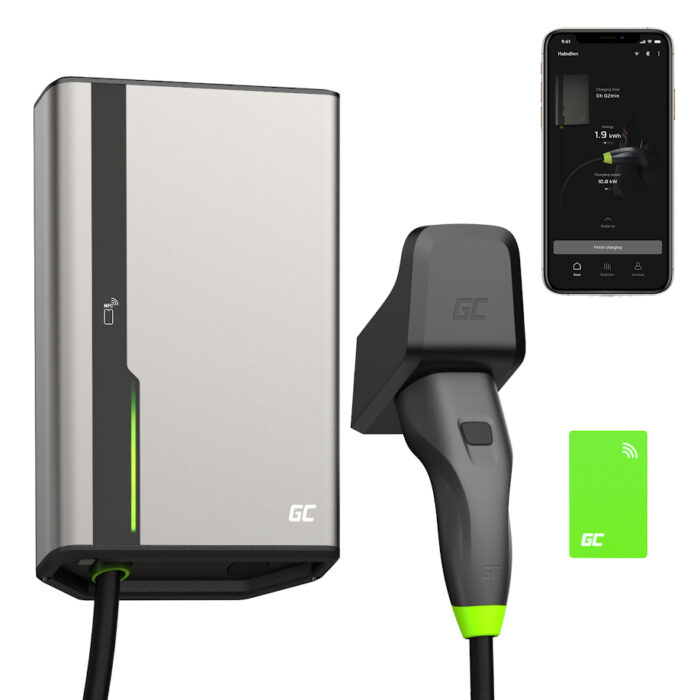 Greencell HabuDen Väggbox 22kW 32A 5m NFC Kabel Typ 2 Smart EV Laddningsstation med Green Cell App Bluetooth WiFi. - Bild 1