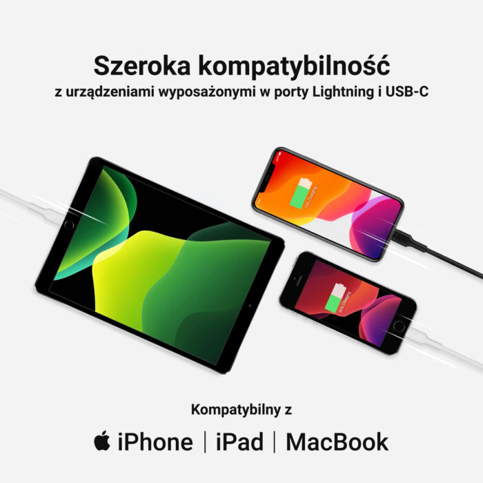 Vit USB-C - Lightning MFi 1m kabel för Apple iPhone Green Cell PowerStream. med snabbladdning via Power Delivery. - Bild 3