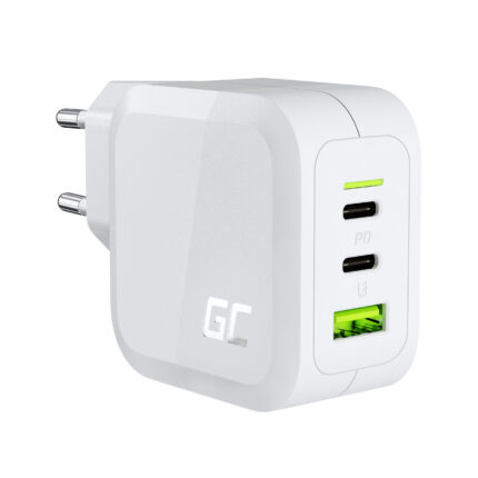 Green Cell Vit 65W GaN Green Cell PowerGan nätadapter för Laptop. MacBook. Telefon. Surfplatta. Nintendo Switch - 2x USB-C. 1x