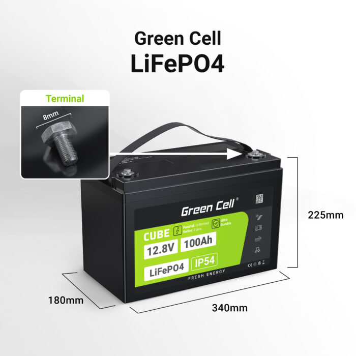 Green Cell CUBE LiFePO4 100Ah 12.8V 1280Wh Litiumjärnfosfatbatteri för Fotovoltaik. Husvagnar. Båtar. - Bild 2