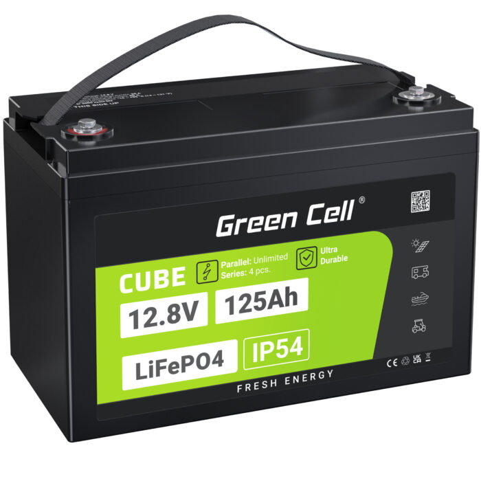 Green Cell CUBE LiFePO4 125Ah 12.8V 1600Wh Litiumjärnfosfatbatteri för Husvagn. Solenergi. Off-Grid System. Båt. - Bild 1