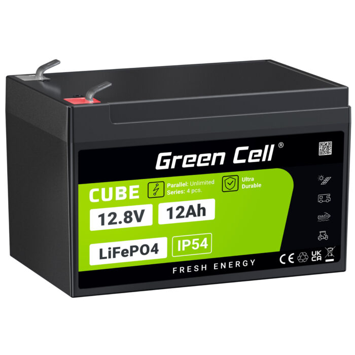 Green Cell CUBE LiFePO4 12Ah 12.8V 153.6Wh Litiumjärnfosfatbatteri för rullstol. leksak. skoter. - Bild 1