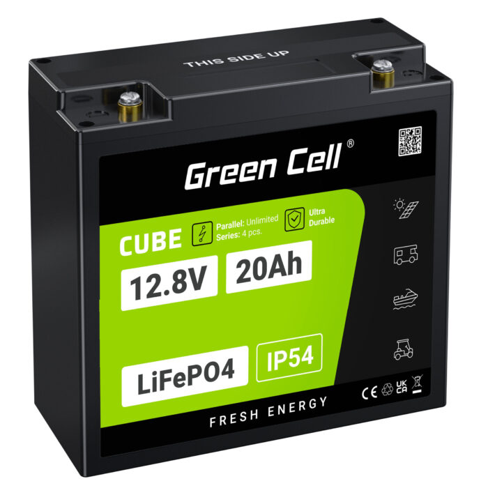 Green Cell CUBE LiFePO4 20Ah 12.8V 256Wh Litiumjärnfosfatbatteri för Traktor. Gräsklippare. Elektriska Fordon. - Bild 1