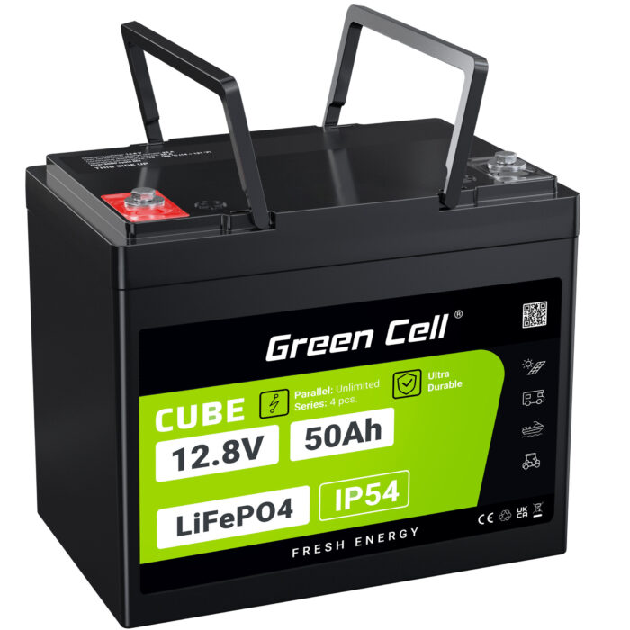 Green Cell CUBE LiFePO4 50Ah 12.8V 640Wh Litiumjärnfosfatbatteri för Husvagn. Golfvagn. Vindkraftverk - Bild 1