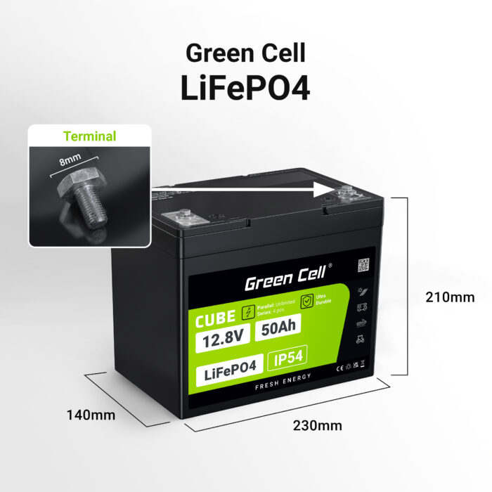 Green Cell CUBE LiFePO4 50Ah 12.8V 640Wh Litiumjärnfosfatbatteri för Husvagn. Golfvagn. Vindkraftverk - Bild 2