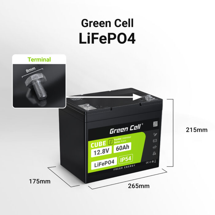 Green Cell CUBE LiFePO4 60Ah 12.8V 768Wh Litiumjärnfosfatbatteri för Elektriska Motorer. Husvagn. Lyft. - Bild 2