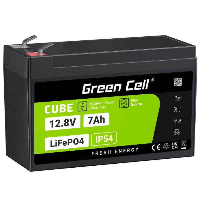 Green Cell CUBE LiFePO4 7Ah 12.8V 89.6Wh Litiumjärnfosfatbatteri för UPS. övervakning. - Bild 1