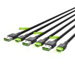 Set 3x Green Cell-kabel Green Cell Ray USB-C 200cm-kabel med grön LED-bakgrundsbelysning. snabbladdning Ultra Charge. QC 3.0. - Bild 2
