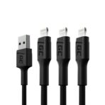 Set 3x Green Cell Kabel Green Cell Ray Lightning 200cm med vit LED. snabbladdning Apple 2.4A.