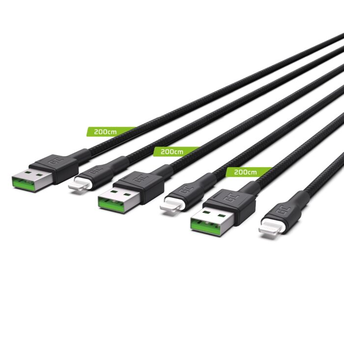 Set 3x Green Cell Kabel Green Cell Ray Lightning 200cm med vit LED. snabbladdning Apple 2.4A. - Bild 2
